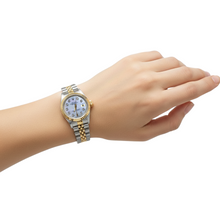 Afbeelding in Gallery-weergave laden, Rolex Datumjust dameshorloge met witte diamanten wijzerplaat roestvrij staal en geel goud P4
