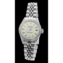 Rolex Datumjust dameshorloge roestvrij staal diamanten rand wit
