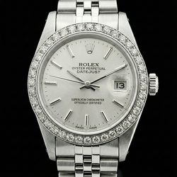 Rolex Datumjust dameshorloge roestvrij staal diamanten rand wit