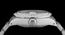 Afbeelding in Gallery-weergave laden, Rolex Datumjust dameshorloge roestvrij staal diamanten rand wit
