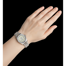 Afbeelding in Gallery-weergave laden, Rolex Datumjust dameshorloge roestvrij staal diamanten rand wit P2
