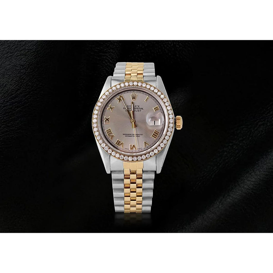 Rolex Datumjust diamanten rand herenhorloge tweekleurige jubileum grijze Romeinse wijzerplaat
