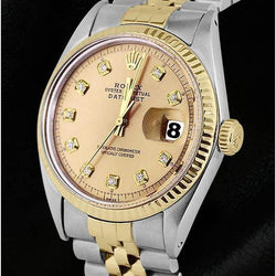 Rolex Datumjust diamanten wijzerplaat gecanneleerde lunette herenhorloge twee toon Jubileum armband SNELLE INSTELLING