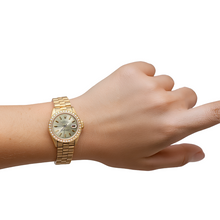 Afbeelding in Gallery-weergave laden, Rolex Datumjust geel goud voorzitter stijl horloge grijze stok wijzerplaat diamant
