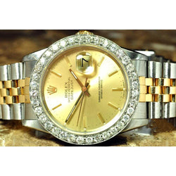 Rolex Datumjust herenhorloge diamanten rand goud en roestvrij stalen armband snel ingesteld