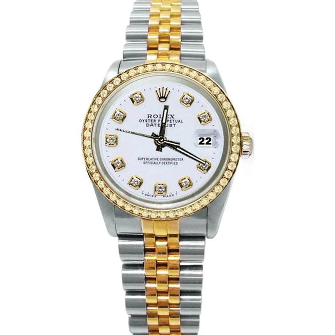 Rolex Datumjust horloge Witte diamanten wijzerplaat Rand Massief goud en roestvrij staal
