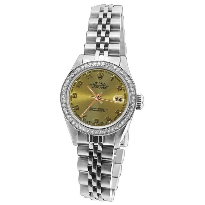 Rolex Datumjust horloge met Arabische wijzerplaat, diamanten rand, jubileum roestvrijstalen armband
