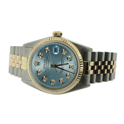 Rolex Datumjust horloge met blauwe diamanten wijzerplaat, tweekleurig snel ingesteld