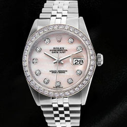 Rolex Datumjust horloge met roze dweil diamanten wijzerplaat Oester eeuwigdurende diamant