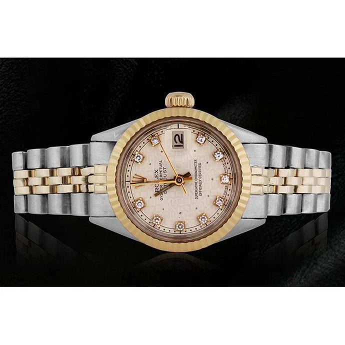 Rolex Datumjust horloge tweekleurige diamanten wijzerplaat Jubileum-stijl ivoor
