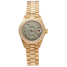 Afbeelding in Gallery-weergave laden, Rolex Datumjust horloge voorzitter Stijl armband grijze Romeinse wijzerplaat geel goud dames

