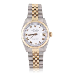 Rolex Datejust Midsize Horloge Romeinse Wijzerplaat Gekartelde Lunette Tweekleurig Jubile