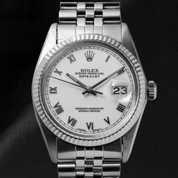 Rolex Datumjust middelgroot horloge met witte Romeinse wijzerplaat van roestvrij staal
