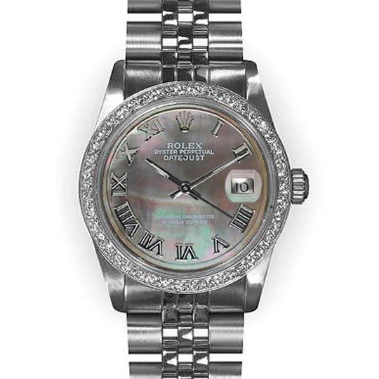 Rolex Datumjust middelgroot roestvrij staal midden maat Horloge Grijze dweil Wijzerplaat
