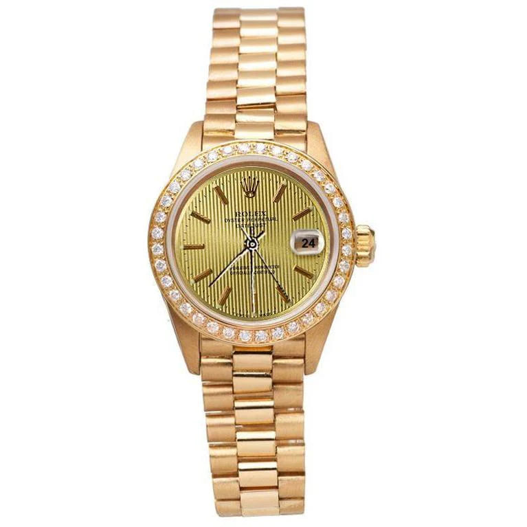 Rolex Datumjust rand Champagne-tapijtstok met wijzerplaathorloge voorzitter Stijl
