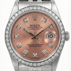 Rolex Datumjust roestvrij staal Horloge Roze Wijzerplaat Fg Middelgrote Rolex Roze Wijzerplaat Roestvrij