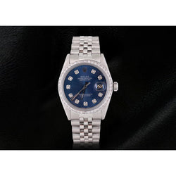 Rolex Datumjust roestvrij staal jubileumarmband herenhorloge met blauwe diamanten wijzerplaat