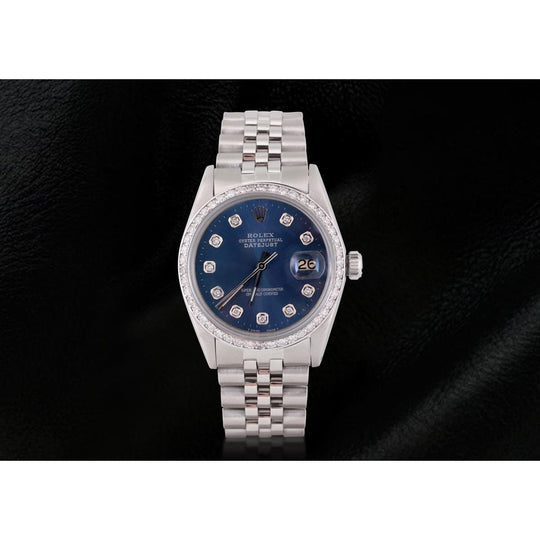 Rolex Datumjust roestvrij staal jubileumarmband herenhorloge met blauwe diamanten wijzerplaat
