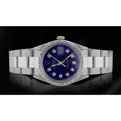 Rolex Datumjust roestvrijstalen Oester-armband herenhorloge met blauwe diamanten wijzerplaat snel ingesteld