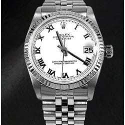 Rolex Datumjust roestvrijstalen dameshorloge met witte Romeinse wijzerplaat