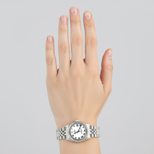 Afbeelding in Gallery-weergave laden, Rolex Datumjust roestvrijstalen dameshorloge met witte Romeinse wijzerplaat P4
