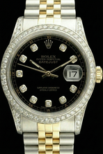 Afbeelding in Gallery-weergave laden, Rolex Datumjust snel ingesteld Geen gaten diamanten rand Zwarte wijzerplaat roestvrijstalen armband
