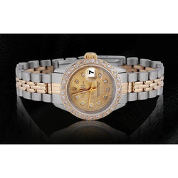 Rolex Datumjust tapijtwerk dameshorloge met diamanten wijzerplaat roestvrij staal en goud