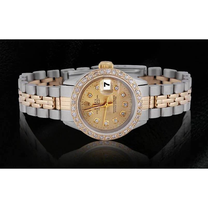 Rolex Datumjust tapijtwerk dameshorloge met diamanten wijzerplaat roestvrij staal en goud
