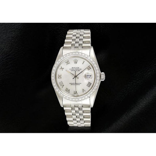 Rolex Datumjust witte Dweil Romeinse wijzerplaat Diamanten lunette roestvrij staal Jubileum armband SNELLE INSTELLING
