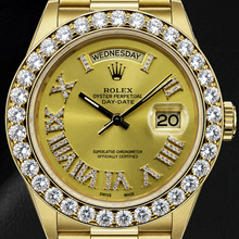 Afbeelding in Gallery-weergave laden, Rolex Day-Date 18038 36mm Champagne Romeinse Diamanten Wijzerplaat Geelgoud Horloge
