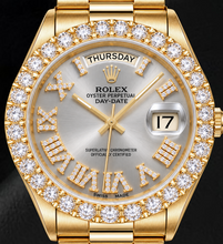 Afbeelding in Gallery-weergave laden, Rolex Day-Date 18038 36mm Zilveren Romeinse Diamanten Wijzerplaat Geelgoud Horloge
