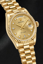 Afbeelding in Gallery-weergave laden, Rolex Day-Date 18238 36 mm Champagne Jubilee Diamanten Wijzerplaat Geelgoud Horloge
