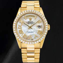 Rolex Day-Date 18238 36mm Wit Parelmoer Romeinse Cijfers Diamanten Wijzerplaat Geelgoud Horloge