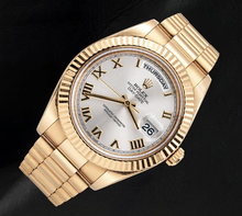 Afbeelding in Gallery-weergave laden, Rolex Day-Date II 41mm 218238 Zilveren Romeinse Wijzerplaat President-band Geelgoud Horloge

