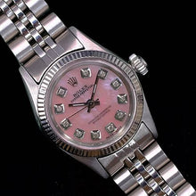 Afbeelding in Gallery-weergave laden, Rolex Horloge Oyster Perpetual  Roestvrij Staal Gecanneleerde Lunette Diamanten Wijzerplaat
