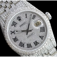 Afbeelding in Gallery-weergave laden, Rolex Iced Out Diamond 12 karaat 36 mm Romeinse wijzerplaat roestvrij staal horloge
