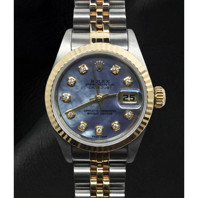 Rolex Jaar 2001 Datejust Grijs Parelmoer Diamant Wijzerplaat 26 mm Tweekleurig Horloge