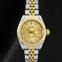 Afbeelding in Gallery-weergave laden, Rolex Dames Datejust 26 mm Champagnekleurige Fabrieksoriginele Diamanten Wijzerplaat Tweekleurig Horloge
