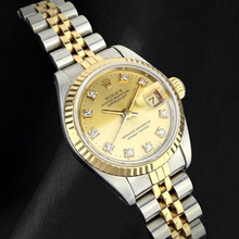 Afbeelding in Gallery-weergave laden, Rolex Dames Datejust 26 mm Champagnekleurige Fabrieksoriginele Diamanten Wijzerplaat Tweekleurig Horloge

