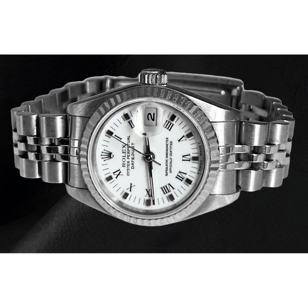 Rolex Lady Datejust Witte Romeinse Wijzerplaat 26 mm Roestvrijstalen Horloge