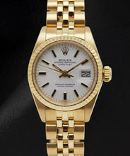 Afbeelding in Gallery-weergave laden, Rolex Lady-Datejust Witte Stick Dial President Stijl Armband Geel Goud Horloge
