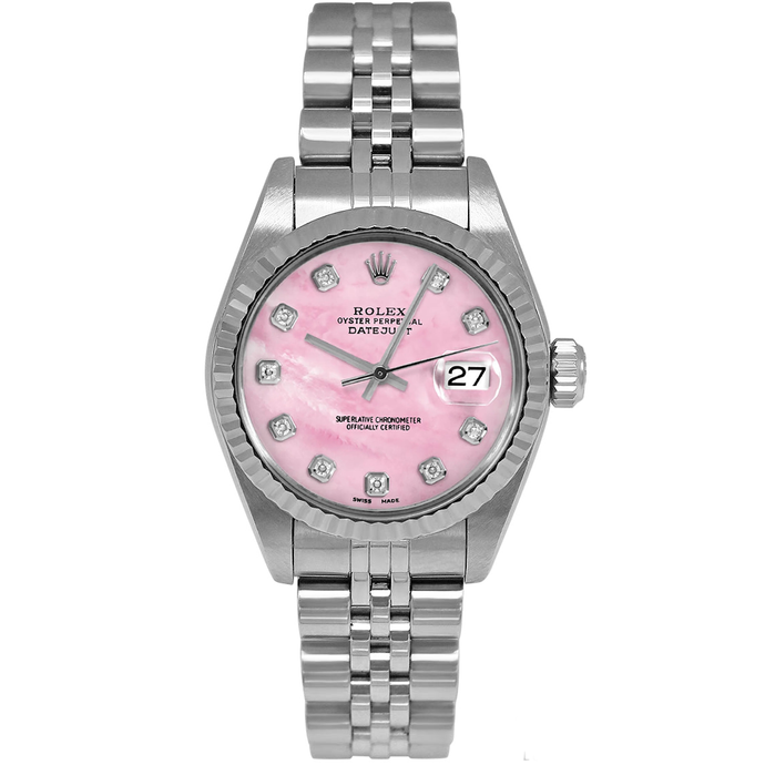 Rolex Lady Datejust Jaar 2004 26 mm Roze Parelmoer Roestvrijstalen Horloge