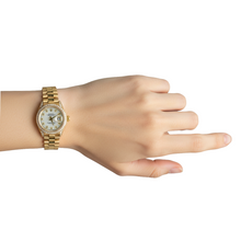 Afbeelding in Gallery-weergave laden, Rolex Lady Datejust President Style parelmoer diamanten wijzerplaat geelgouden horloge P5
