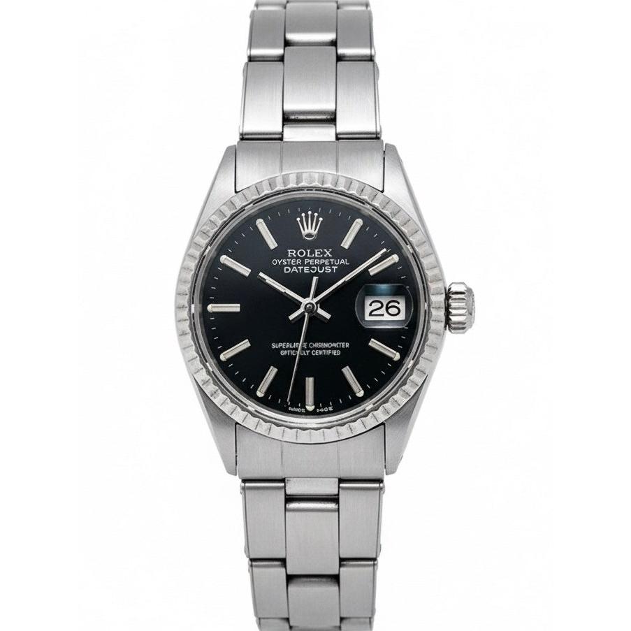 Rolex Lady Datejust Zwarte Stick Dial 26mm Roestvrijstalen Horloge