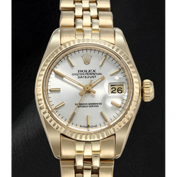 Rolex Lady Datejust Horloge met Witte Wijzerplaat met Streepindexen en President Geelgoud