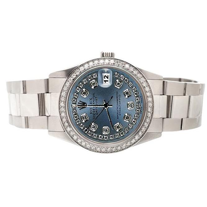 Rolex Oester-armband roestvrij staal grijze snaar diamanten wijzerplaat datum kijk gewoon snel ingesteld
