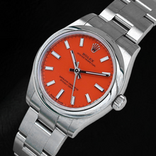 Afbeelding in Gallery-weergave laden, Rolex Oester Doorlopend 31 mm koraalrood stalen herenhorloge met lichtgevende wijzerplaat
