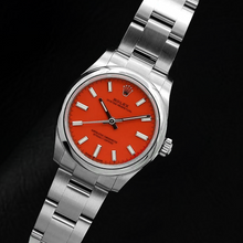 Afbeelding in Gallery-weergave laden, Rolex Oester Doorlopend 31 mm koraalrood stalen herenhorloge met lichtgevende wijzerplaat
