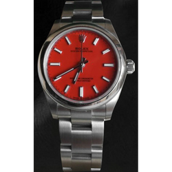 Rolex Oester Doorlopend koraalrood stalen horloge met lichtgevende wijzerplaat