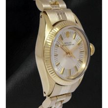 Afbeelding in Gallery-weergave laden, Rolex Oyster Perpetual 24 mm Zilveren Stick Wijzerplaat Geel Goud Horloge
